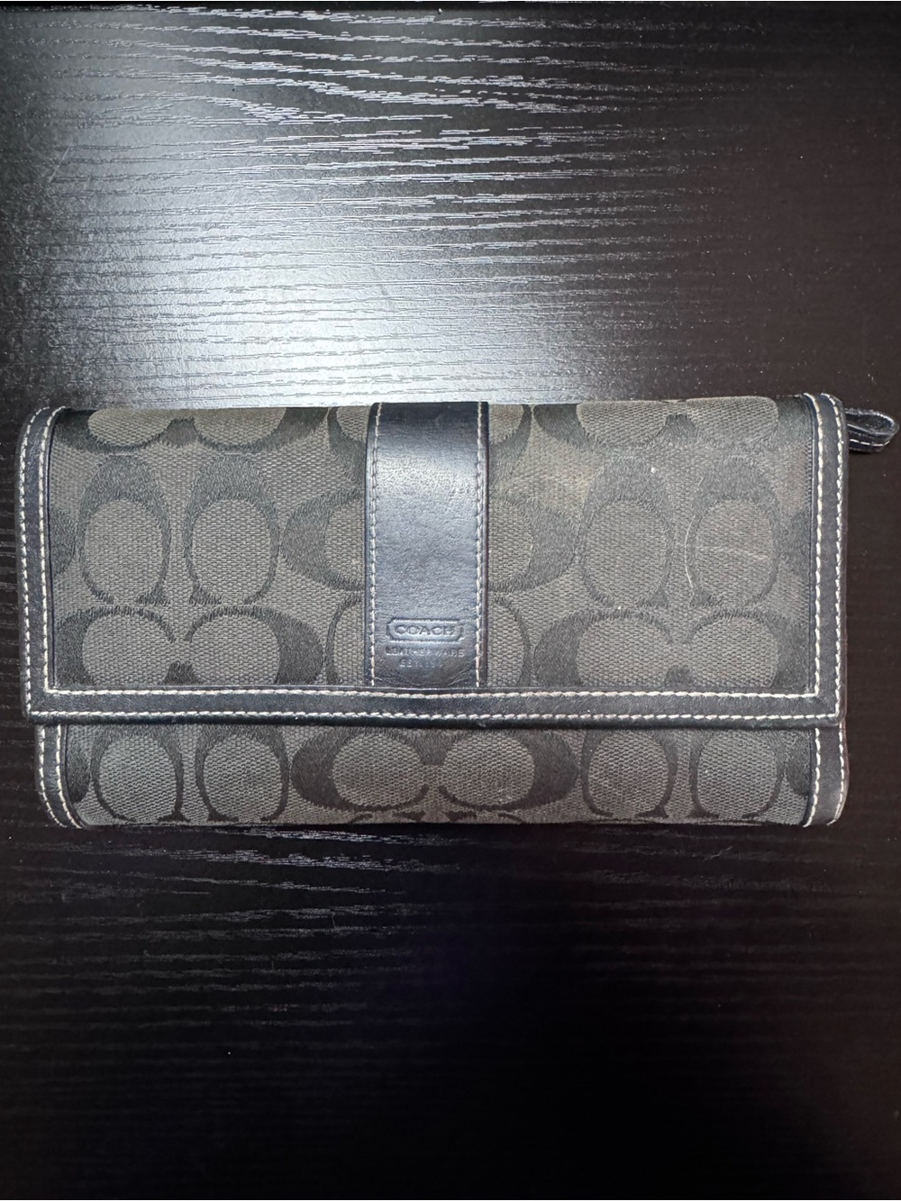 Coach Signature Continental Wallet in Charcoal Black